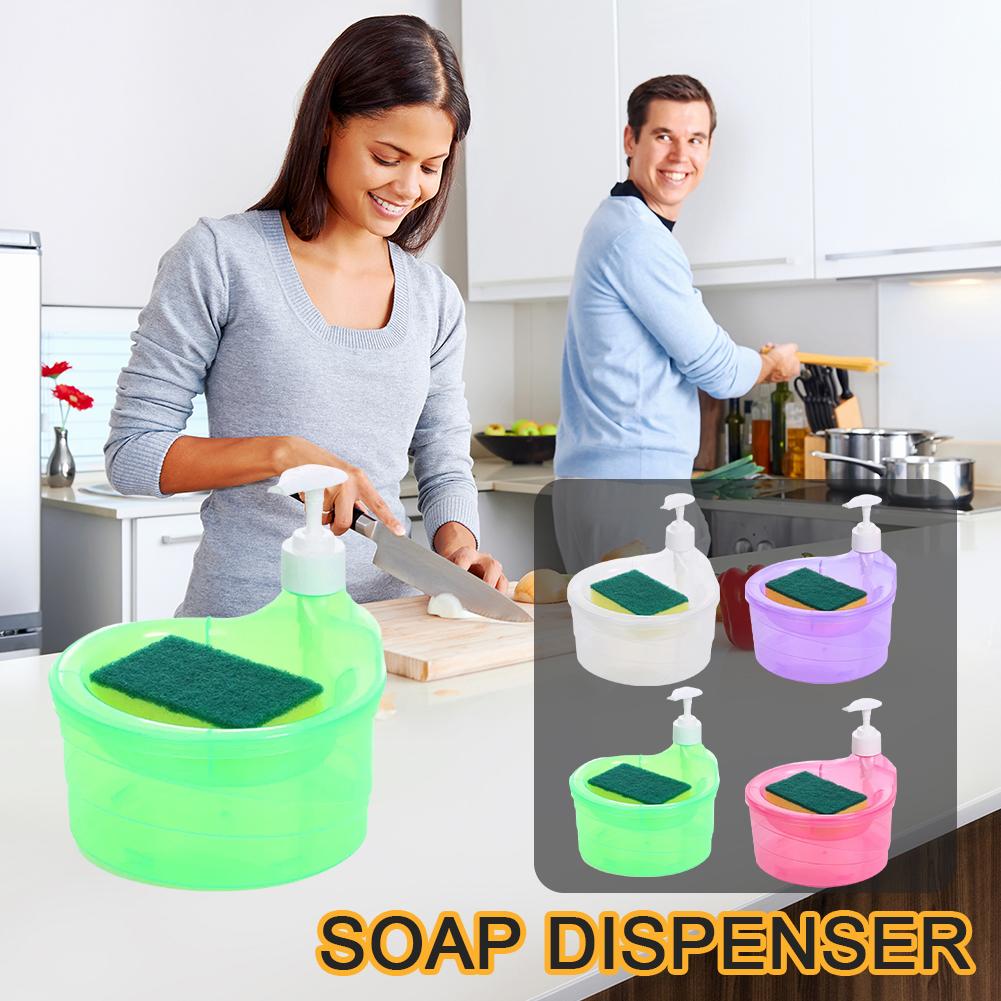 Dishwasher Dispenser Sponge Holder Washing Soap Dispenser 2 In 1 Washing Up Liquid Dispenser With Sponge Dish Soap Dispenser