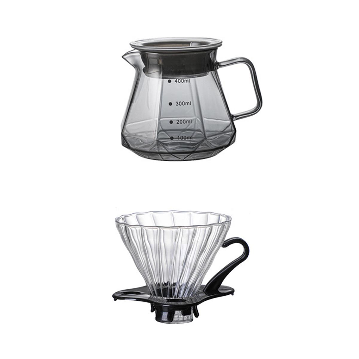 Leeseph Hand Brewed Glass Coffee Pot with Coffee Hand Pour Filter Cup - 13/ 20 oz Glass Coffee Server for Dripper Coffee Maker