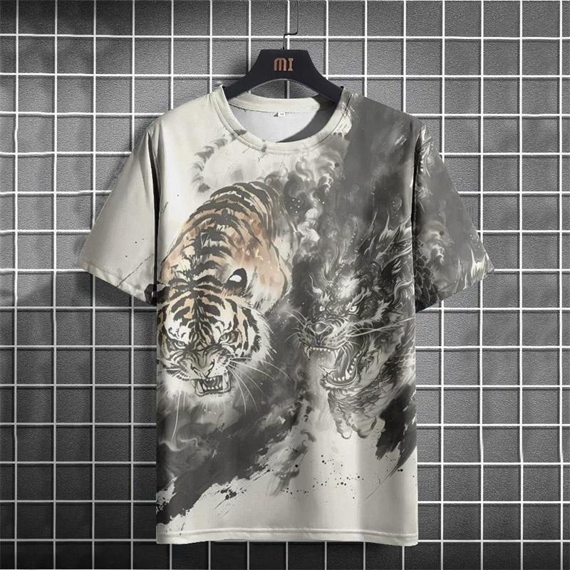 Full Print Animal Dragon Tiger Graphic T Shirt For Men Summer Short Sleeve Oversized Tshirts Tops 3d Print Men's T-Shirts