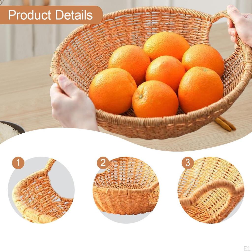 Handgeflochtener Obstkorb Schüssel Küchenarbeitsplatte Dekorativ Haushalt mit Doppelgriff Aufbewahrung