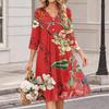 Women's Casual Floral Print V-Neck 3/4 Sleeve Dress
