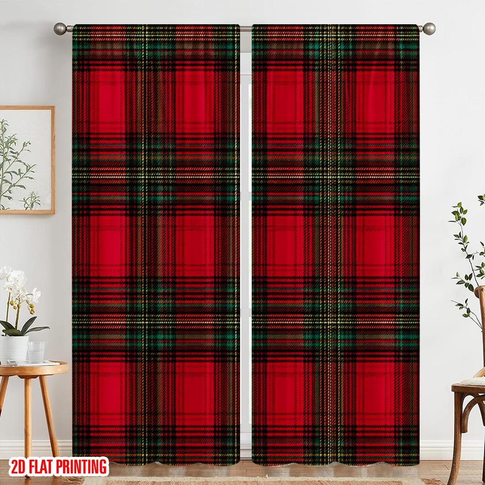 2pcs,2D Plane Printing Curtain Fabric Christmas Vintage Prints Versatile Durable Polyester (without Rod) Festive for Kitchen