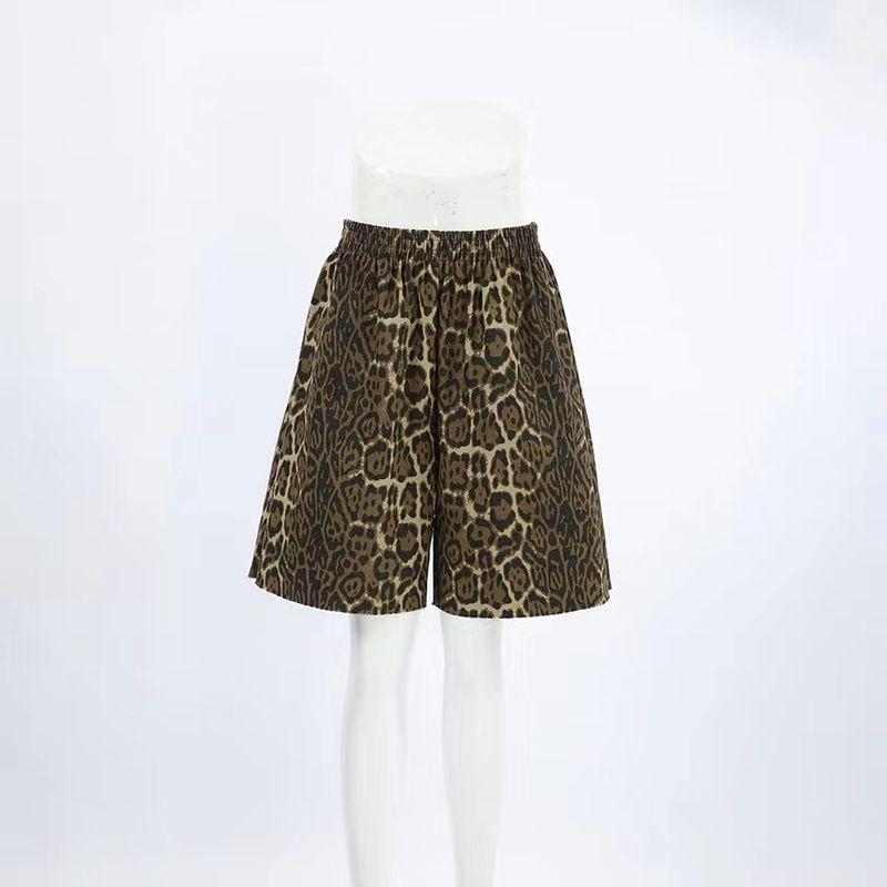 

European and American Fashion New Style High Waist Casual Leopard Print Straight Shorts Leisure Leopard Print Shorts Leopard print S