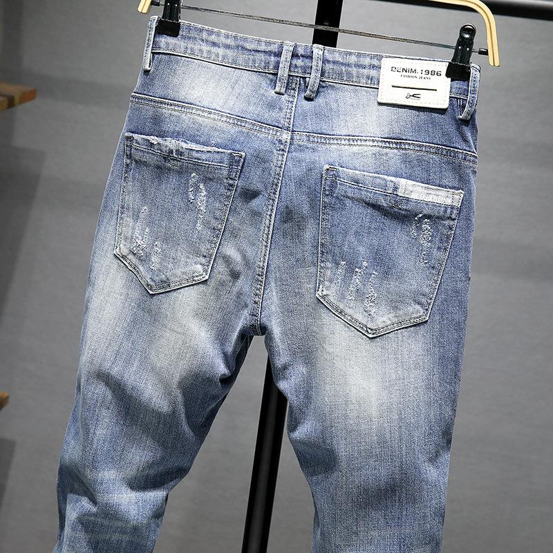 Trendy Spring/Summer Light Shadow Printing Broken Beggar Denim Pants High End Men's God Jeans Men