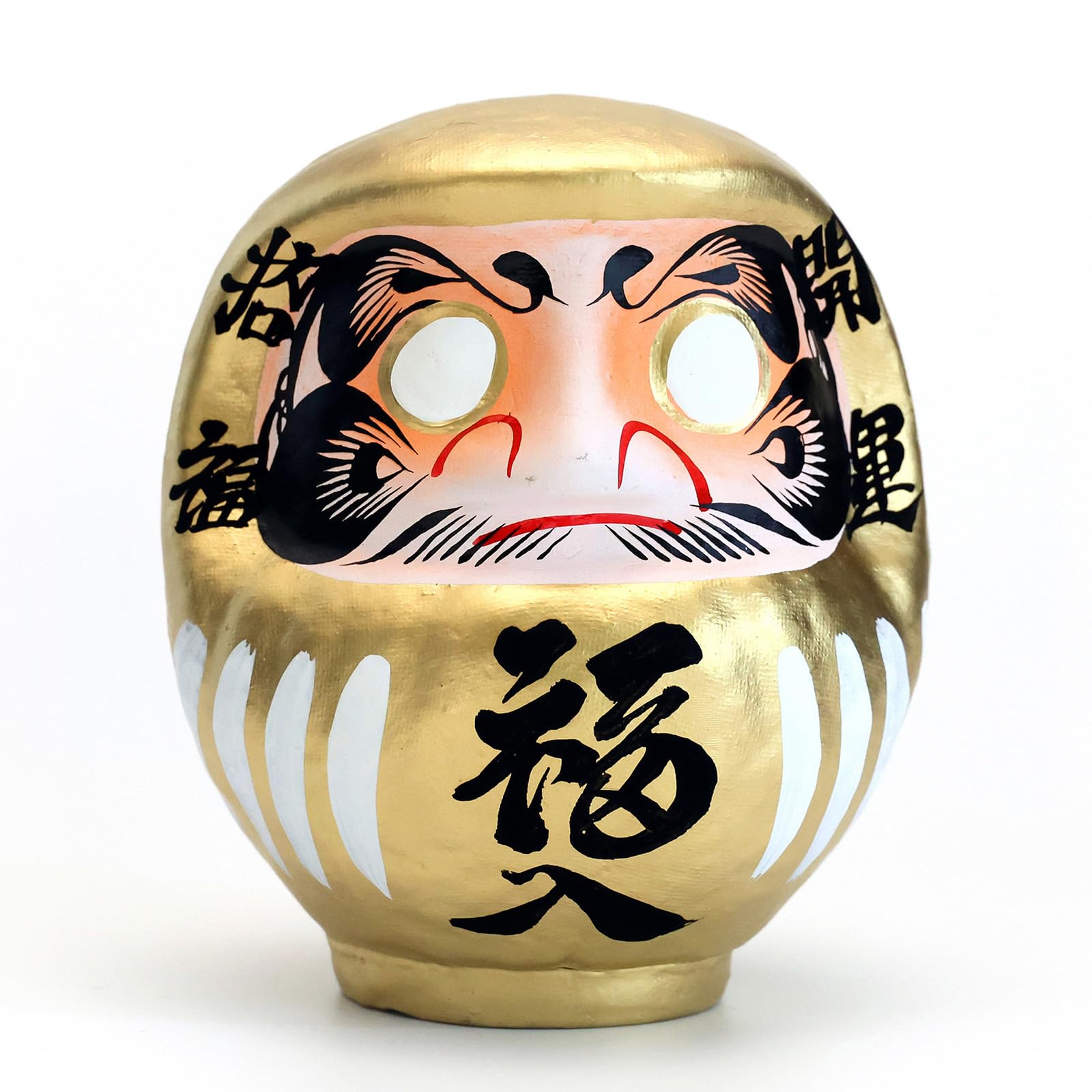 

Takasaki Daruma Doll, a gold Daruma doll for wish fulfillment, good luck, passing exams, and increasing financial fortune. Handmade in Takasaki.