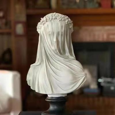 Abstract Veiled Maiden Bust Statue White Retro Resin Sculpture Mysterious Vintage Goddess Statue Crafts Home Aesthetics