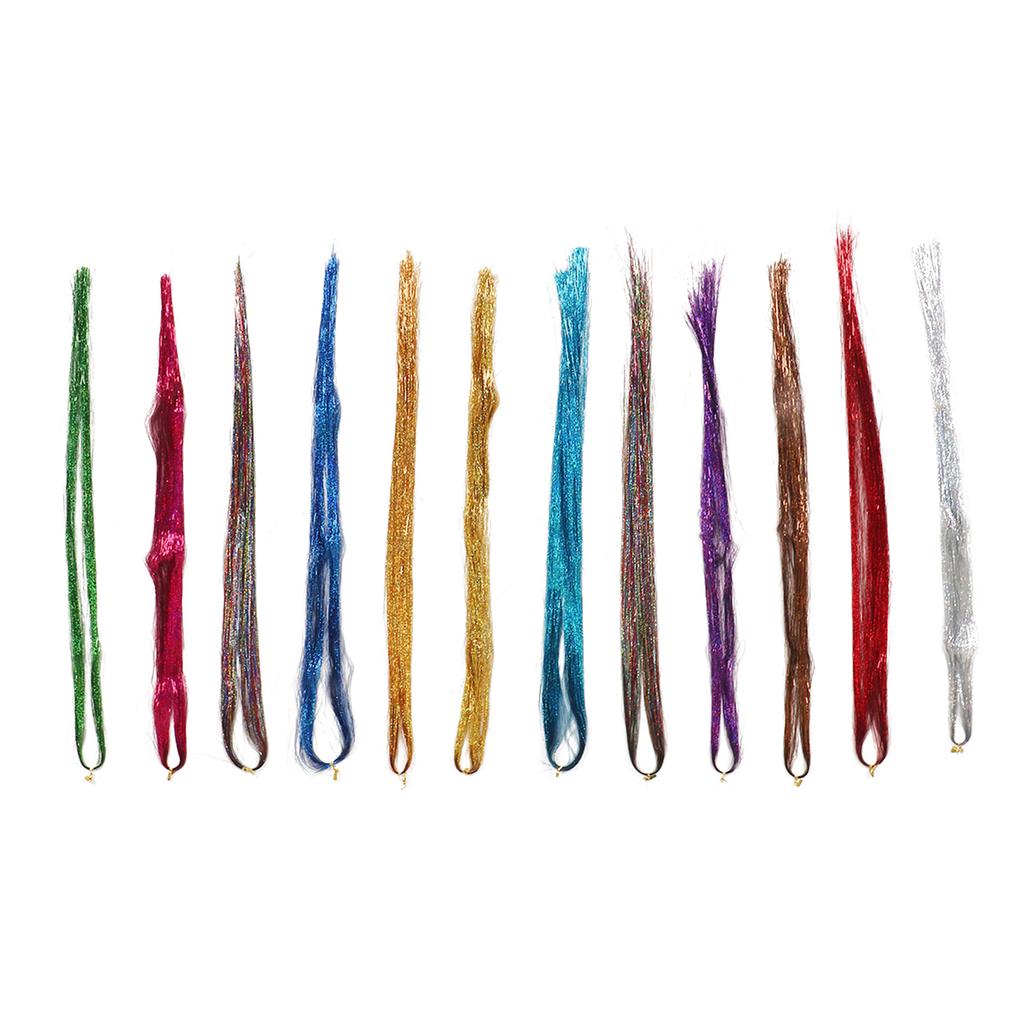 12 Colors Hair Tinsel Strand Glittering Shiny Sparkling Heat Resistant Hair Extensions Tinsel