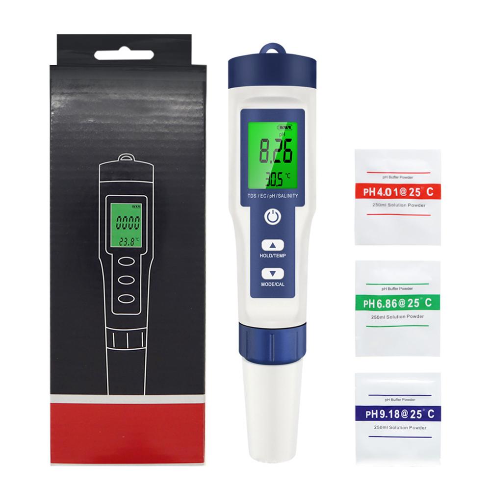 

5-in-1 Water Tester Pool Salt Tester High Accuracy Digital PH Tester Multifunctional Water Analyzer Backlight for Hydroponics China Mainland