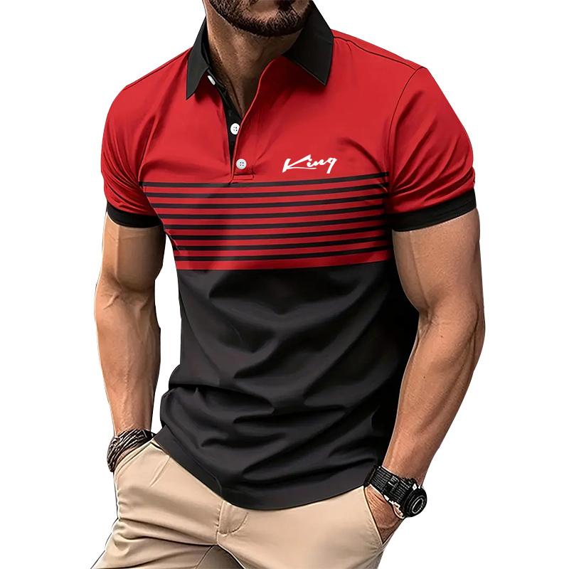 3D Digitální Tisk Pruhované Polo Tričko s Krátkým Rukávem Pánské Letní Ležérní Knoflíkové Polo Tričko s Límcem Golfové Polo Tričko Topy