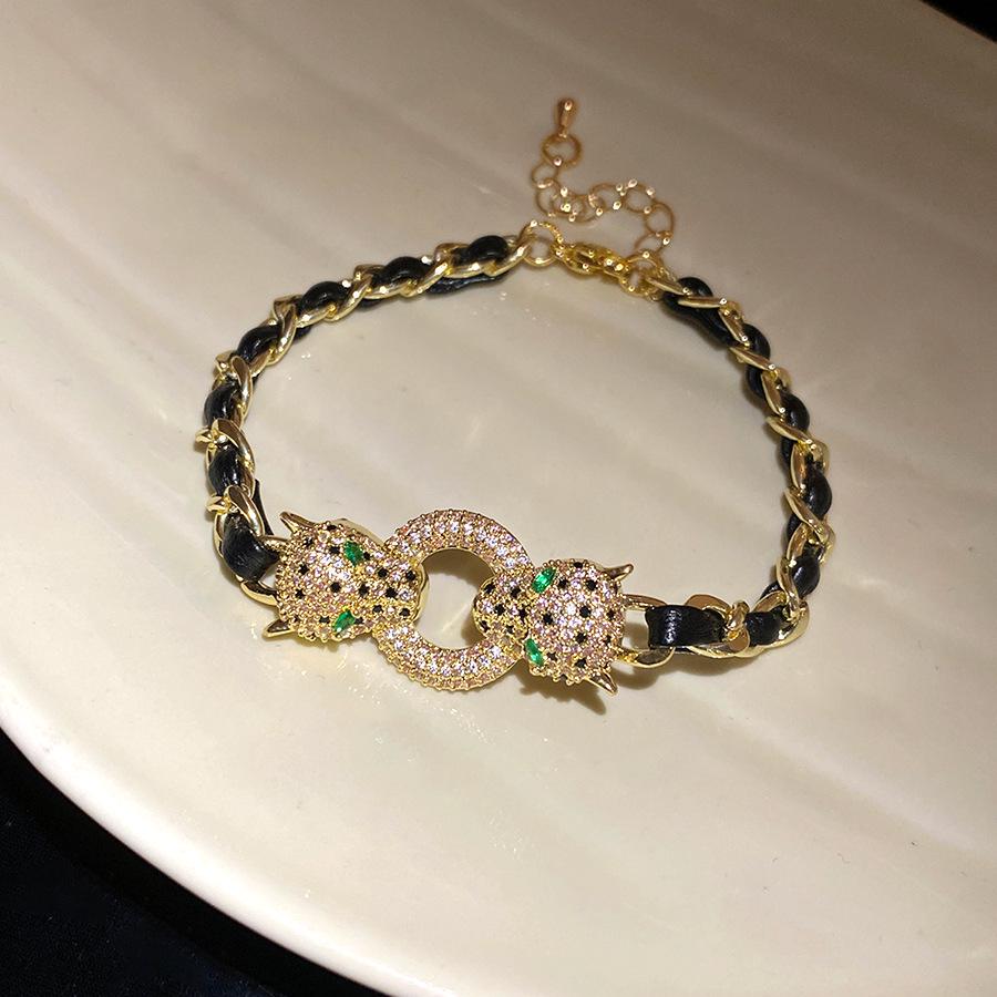 Skórzana Bransoletka z Cyrkoniami w Panterkę - Szykowny i Pikantny Styl dla Modnych Kobiet