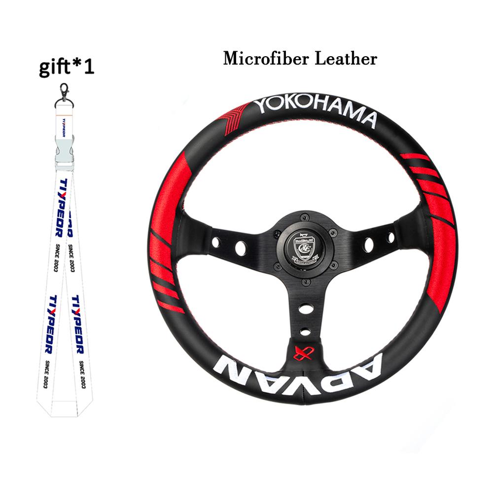 VERTEX RACING STEERING 320mm Collaboration Steering Wheel Black Genuine Leather Racing Steering Wheel with YOKOHM and ADVA Logo Microfiber Leather