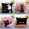 Cartoon Cat Surprise Accompanying Print Cushion Cover Linen Pillowcase Soft For Sofa Bed Home Room Decor