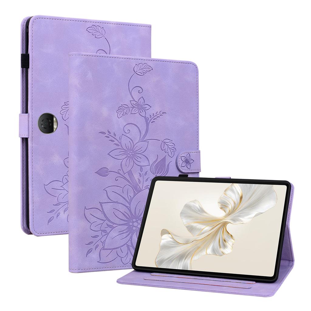 For Honor Pad 9 (Versions: Wi-Fi; 5G/Wi-Fi Also known as Honor Tablet 9). PU Leather Exquisite Floral Embossed Design Tablet Case