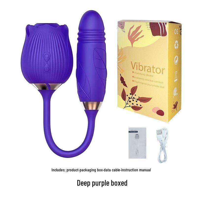 Dual-Head Vibrating Rose: Telescopic, Licking & Sucking Pleasure Toy for Women