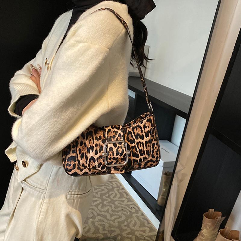 PU Women Crossbody Bag Leopard Print Bag Fashion One-shoulder Underarm Bag Niche Design Messenger Bag