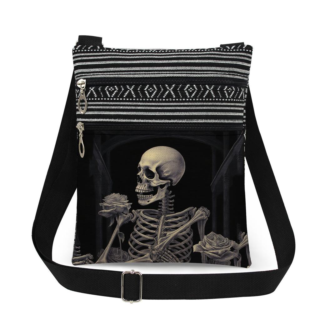 1PC Skeleton Print Tote Bags Women Shoulder Handbags Postman Package 6915