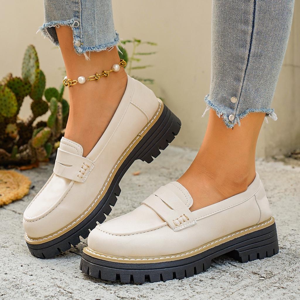 2025 New Spring and Autumn Loafers Large Size Casual Polished British Style Women's Shoes Thick Heel Thick Sole Foreign Trade Retro