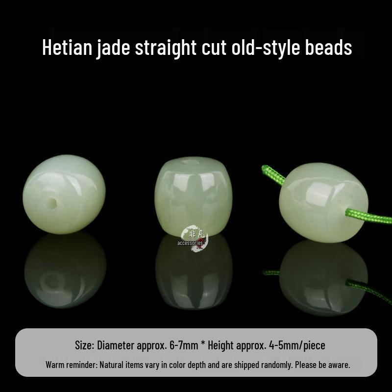 Natural Hetian Jade Green Barrel Beads Bracelet, DIY White Jade Hand String