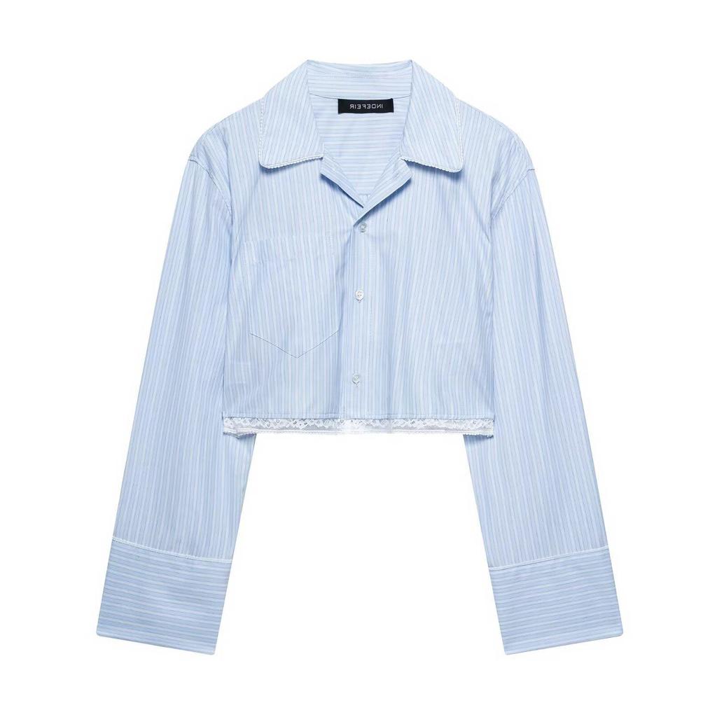 TAOP&ZA Spring/Summer Women's Lace Stripe Shirt Dress Pants Set