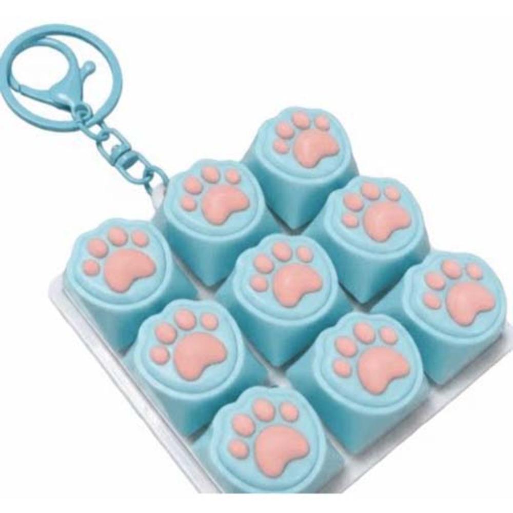 Funny Cat Paw Keychain 9 Keyboard Stress Relief Pendant Calm Decompression Keyring  Anti Stress синий