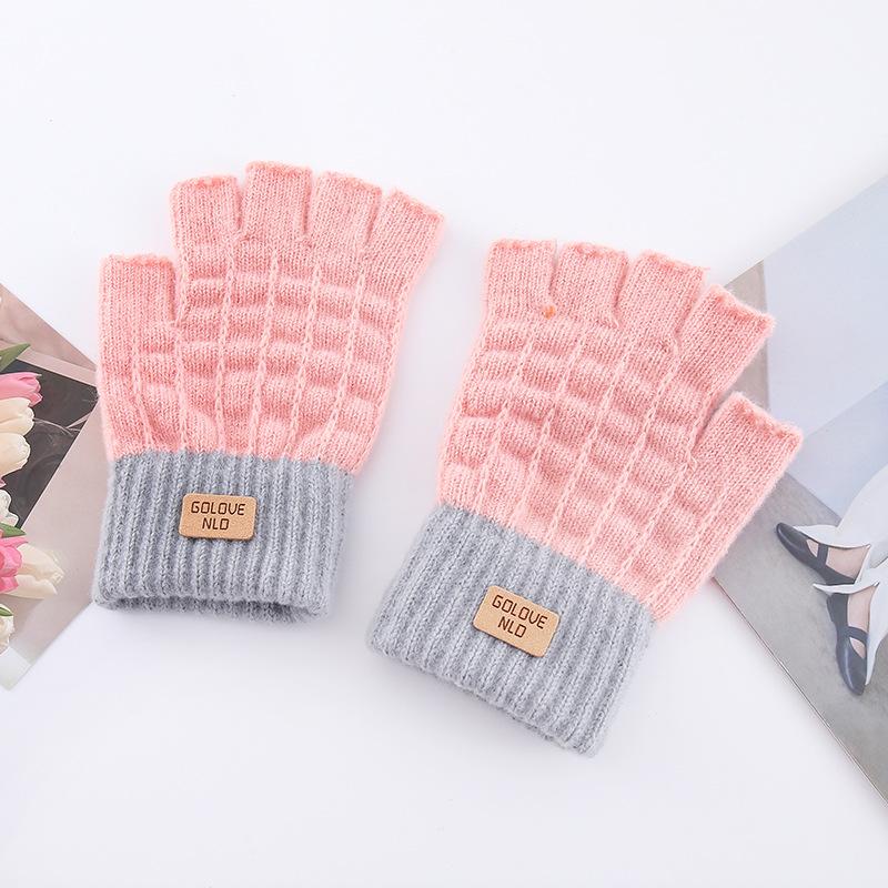Podzimní a zimní nové rukavice bez prstů jednoduché dospělé zateplené jezdecké rukavice psaní chladuvzdorné vlněné teplé pletené rukavice