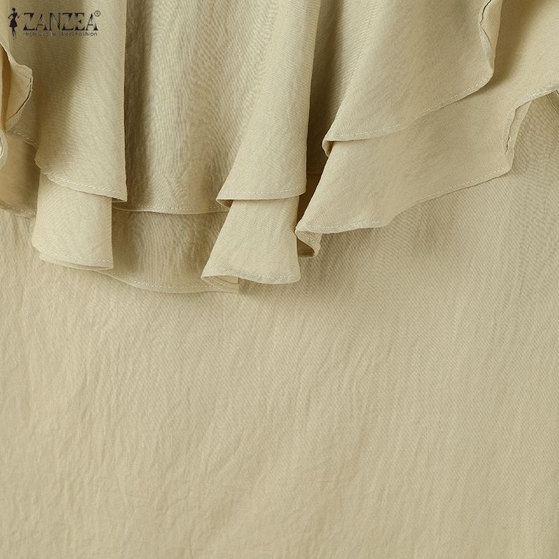 ZANZEA Women Ruffles Round Neck Loose Casual Sleeveless Blouse