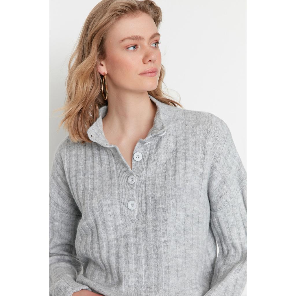 Pulover din tricotaje cu guler înalt, texturizat moale, model lat, ecru Twoaw21kz0783