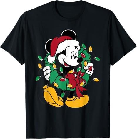 Mickey Mouse Christmas Lights Black TShirt S
