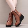 6cm 8cm Kleine Große Größe 33-43 Vintage Weiche Lederstiefel Damen Plateau Schuhe Herbst 2025 Hohe Absätze Keile Kurze Stiefeletten