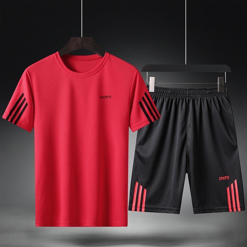 Summer Men Casual Suit Student Plus Size Loose Running Fitness Breathable Quick-Dry Sports Suit
