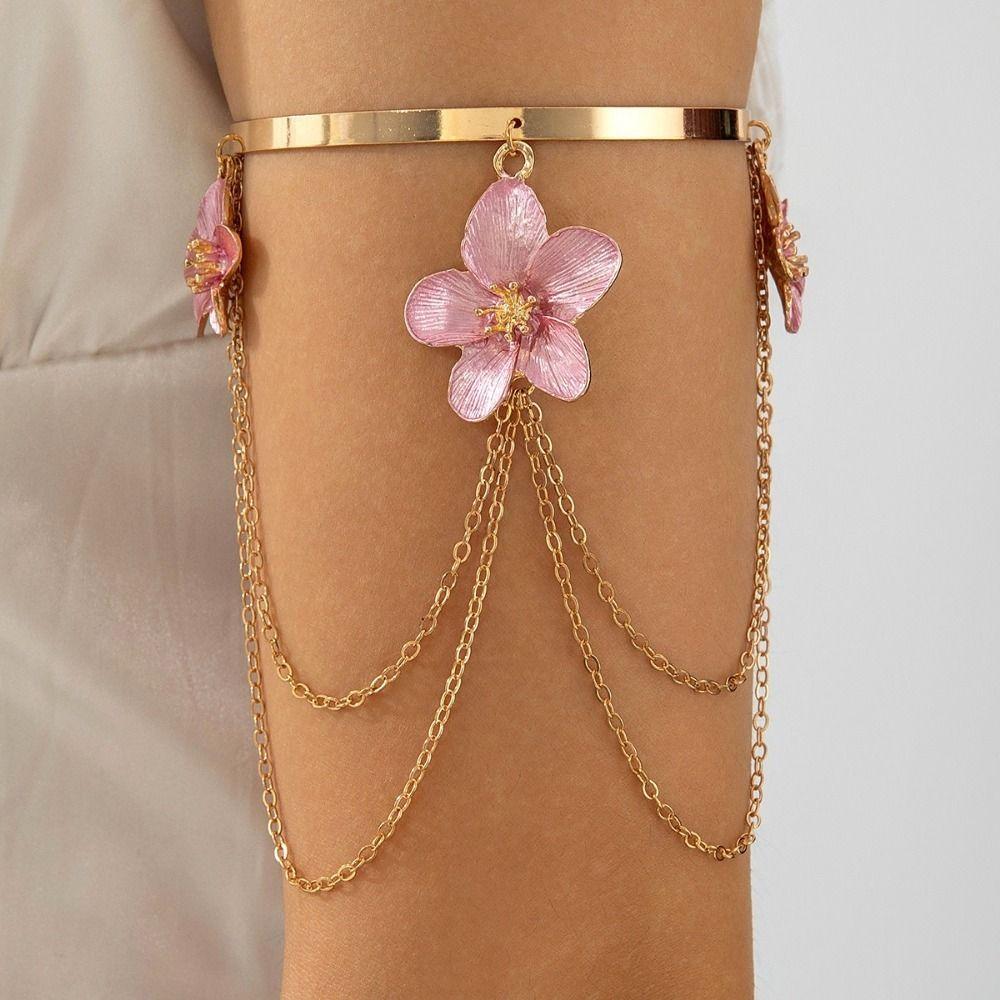 Resort Wind Open Arm Bracelet Punk Style Tassel Arm Ring Metal Hanging Chain  Vacation Style