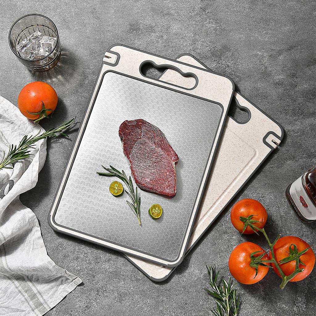 Stainless Steel Cutting Board Double Sided Chopping Board for Kitchen Scratch Resistant Anti-Slip Silicone Edges Kitchen Gadget