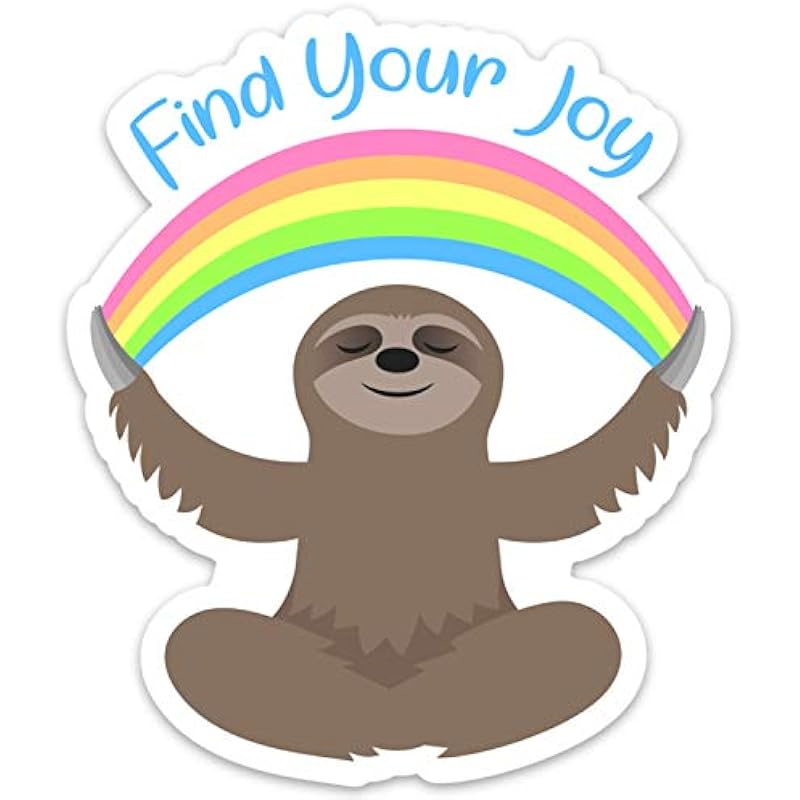 

Stickeroonie Find Joy Meditating Sloth Rainbow Funny Vinyl 3inch for Laptop Water Bottle Phone car 1pc