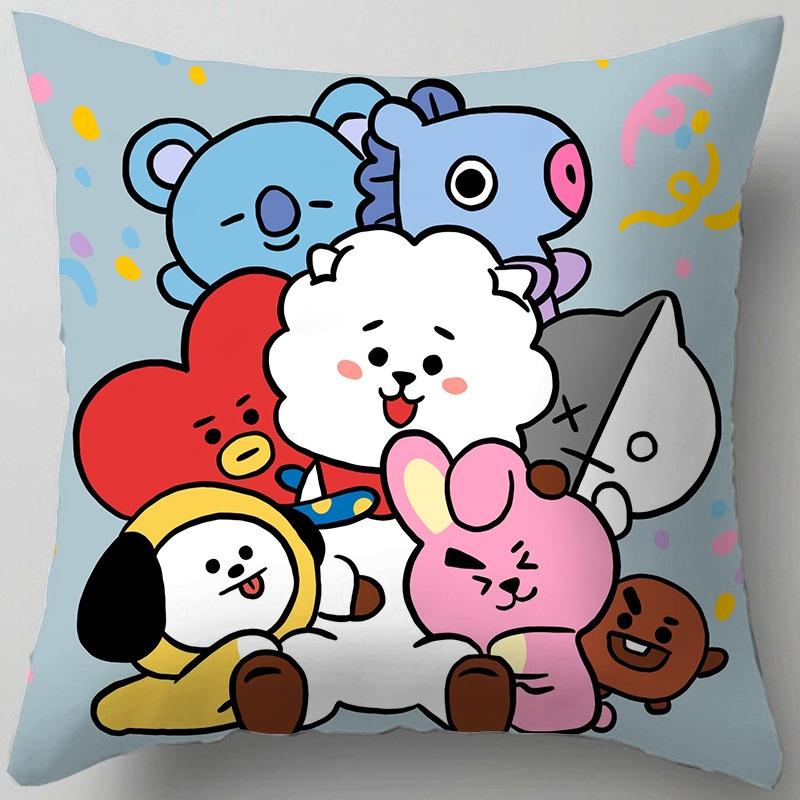 Cartoon Bt21 Cushion Cover Decorative Soft Pillow Case Sofa Car Protector Throw