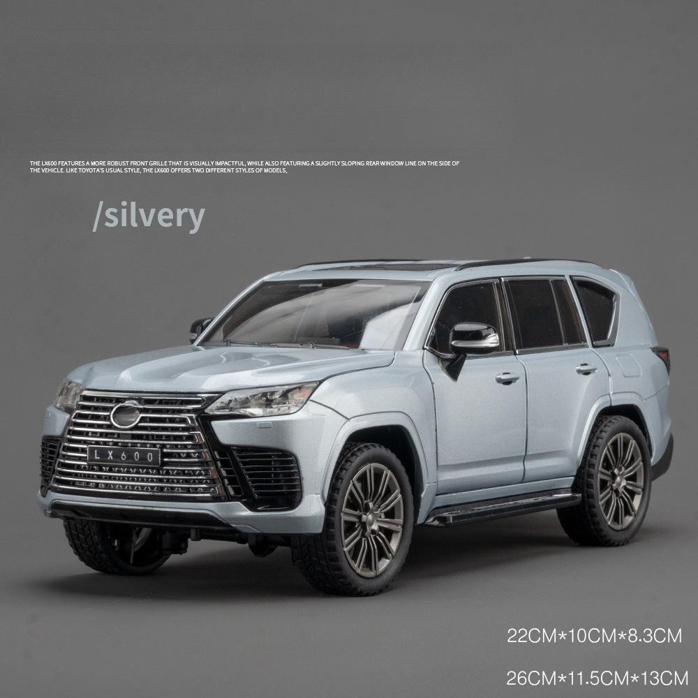 

1:24 LEXUS LX600 Alloy Car Model Sound And Light Pull Back Toy Car Off-Road car Simulation for Boy Collection Decoration срібний