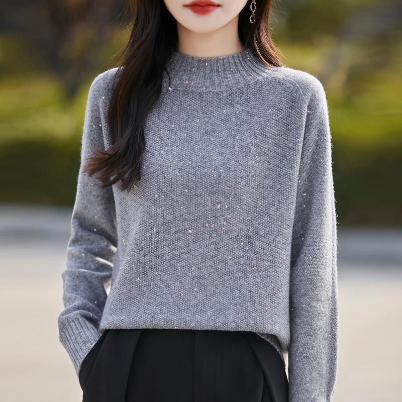 Damski sweter kaszmirowy Qinghe Cashmere 30% kaszmir 70% wełna Jesień i Zima Kaszmirowy pulower Miękki i ciepły
