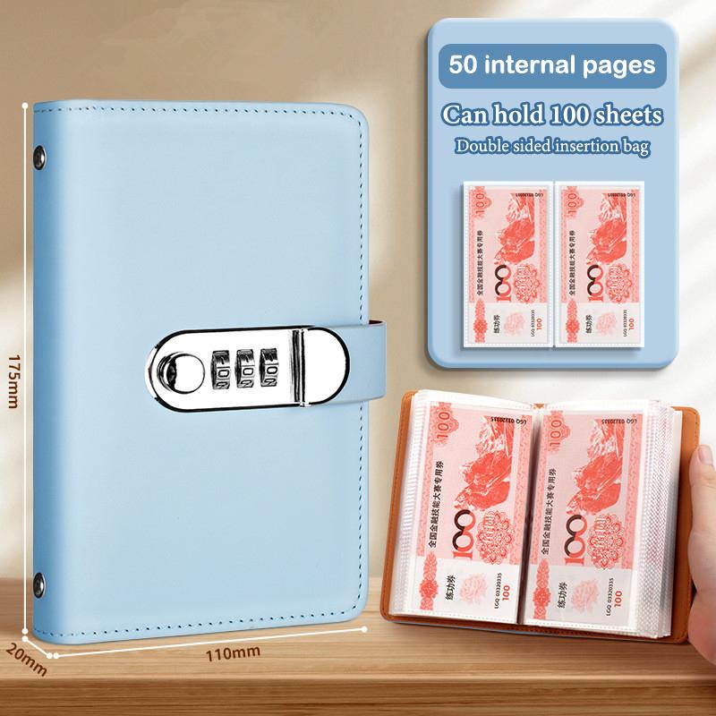Banknoten-Aufbewahrungsbuch aus PU-Material, Platz für 100 Banknoten, Mit Fotos von Banknoten, Briefmarken, Bankkarten-Aufbewahrungsbuch