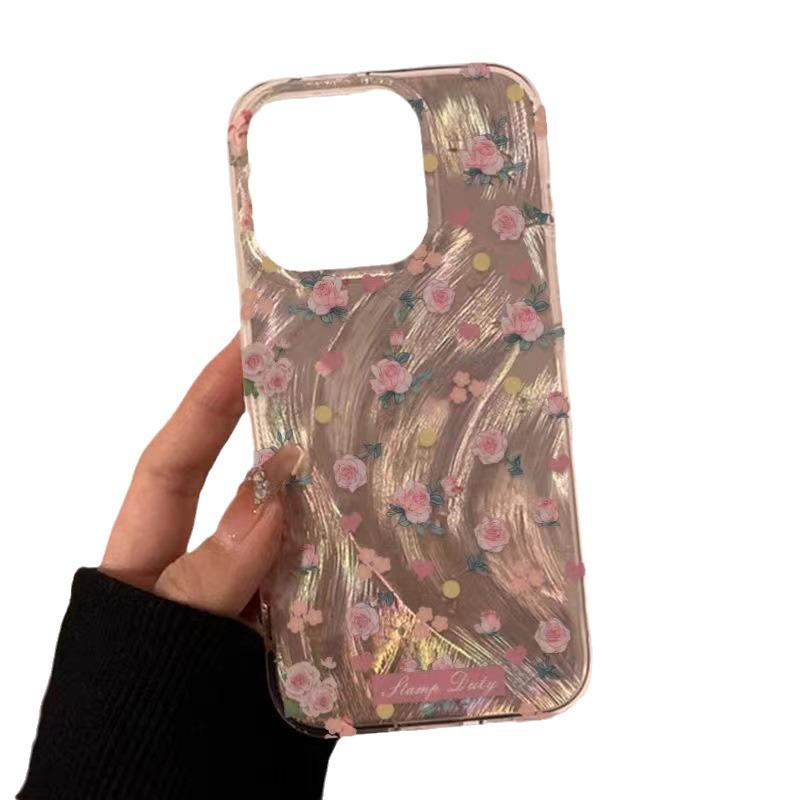 Stylish Pink Rose Feather Yarn iPhone Case for Apple 12/11/13/14 Pro Max