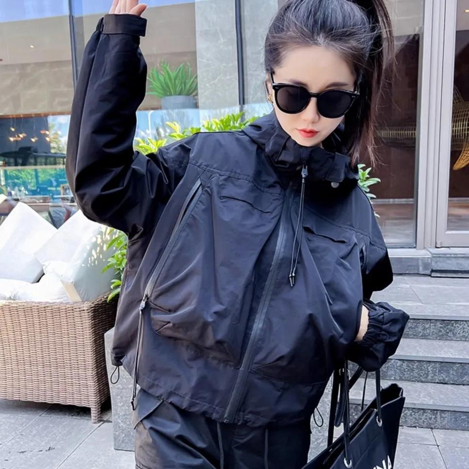 

Women s Loose Casual Spring Autumn Jacket Design Hooded Cardigan XS чорний