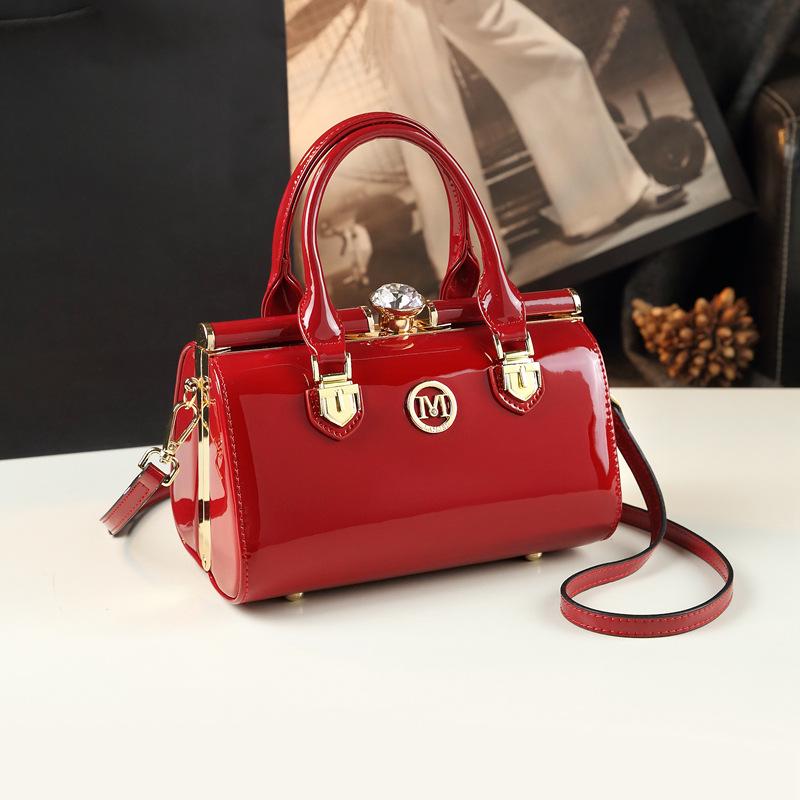 2024 Women's Rhinestone Clip Shoulder & Hand Bag – Stylish Pillow Shape In Bright Leather