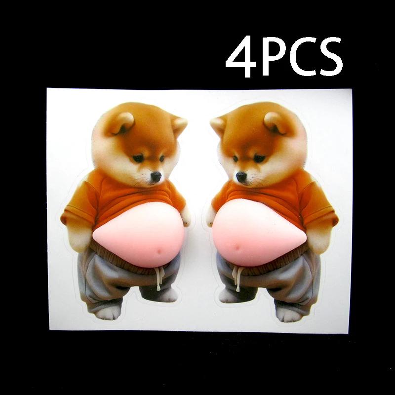 2PCS 3D Shiba Inu Dog Belly Sticker Cute Puppy Office Desk Pinching Relaxing Silicone Self-adhesive Stress Relieving Stickers