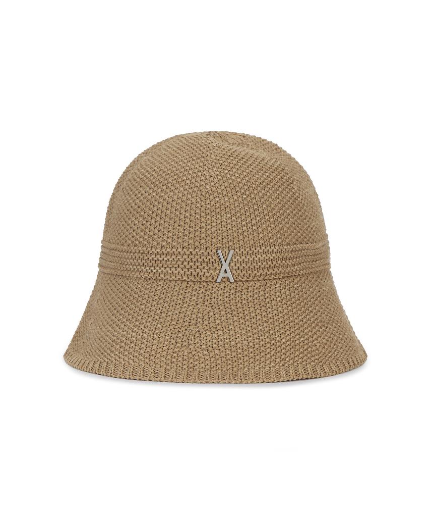 Bajal Studded Logo Summer Knit Bucket Hat Beige