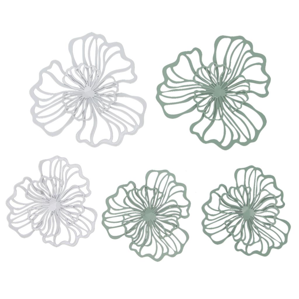 5PCS Metal Flower Wall Decor Iron Wall Art White Green 2 Layer Hollow Hanging Decor for Wall Living