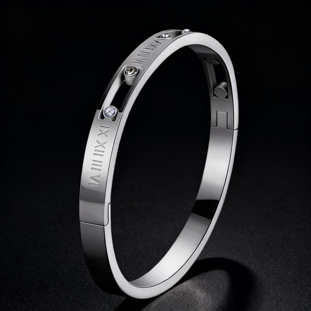 Women's Luxury Stainless Steel Bracelet: Electroplated Titanium, Full Diamond Set, European-American Style
