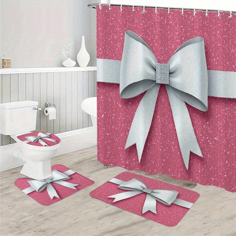 4pcs Bathroom Set Shower Curtain with 12 Hooks Floor Mat Toilet Contour Mat And Toilet Lid Mat Bathroom Decor Bathroom Accessori