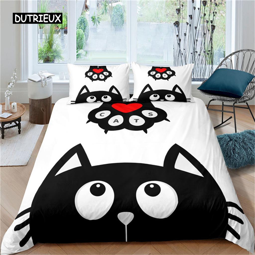 Cartoon Katze Hunde Bettwäsche Set Cartoon Kätzchen Tiere Haustier Mikrofaser Bettbezug Für Frauen Kinder Mädchen Schlafzimmer Dekoration