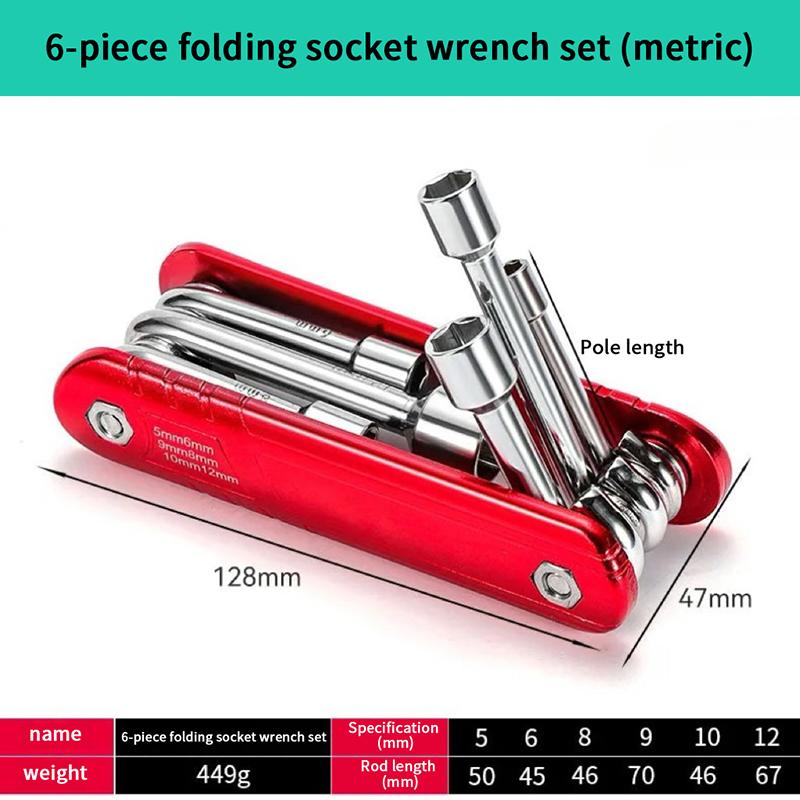 Hex Nut Driver Set 6 In 1 Folding Nut Driver Set Imperial/Metric Motor Folding Socket Wrench Steel Shank Portable Premium Handle