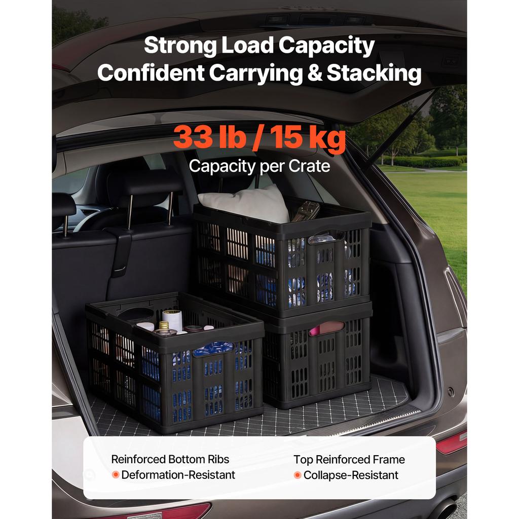 SucceBuy 45L Plastic Opvouwbare Opbergbakken 3 Pakken Houden 15 kg Per Bak Opvouwbaar met Handvatten Ruimtebesparend voor Huis Organiseren