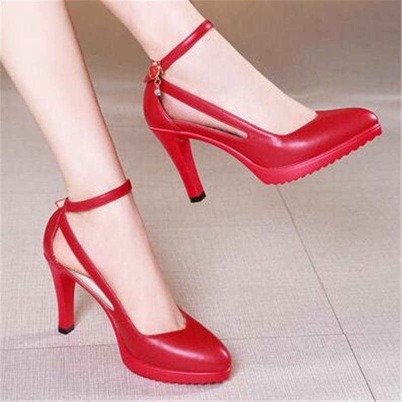 Spring Girls Leather Shoes 8CM High Heels Women Pumps Platform Mary Jane Shoes Buckle Ladies Party Hoof Heel Female Pumps 32 4390₽