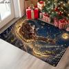 [2D FLAT] Santa Reindeer Sleigh Moon Starry Sky Golden Light Trail Night Sky Doormat Non-Slip Durable Flannel Mat 1.02cm Sponge Thickness Machine Wash
